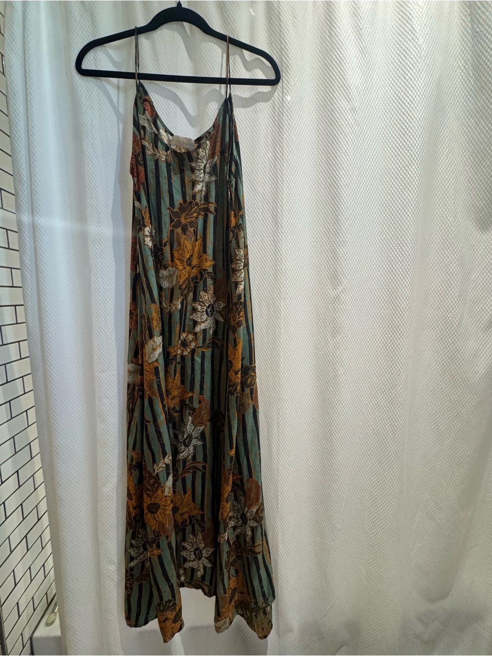 Floral Striped Maxi Skirt in Olive and Mustard